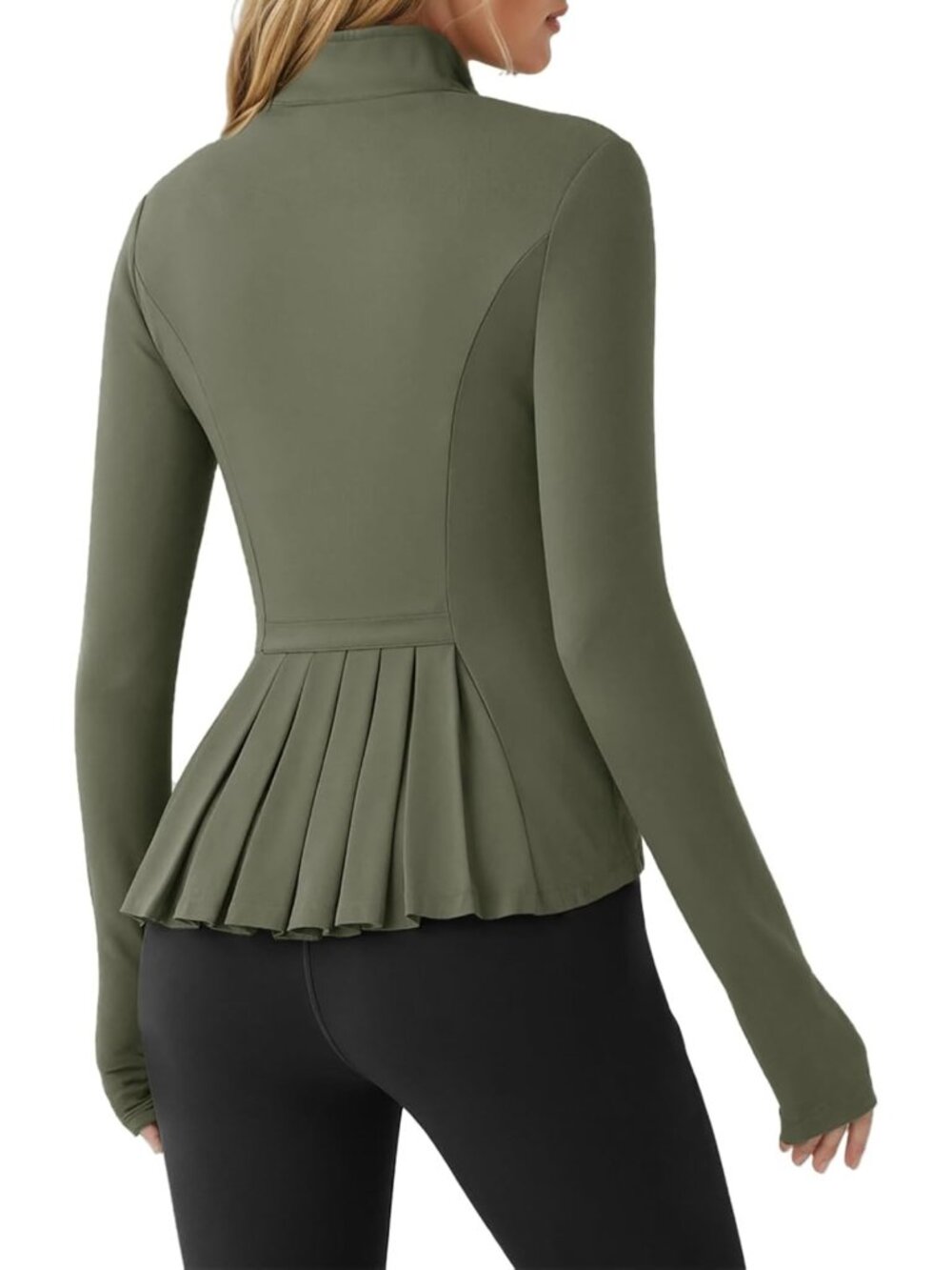 Lightweight Zip Up Workout Jacket for Women | Slim Fit, Pleated, Pockets, Thumb